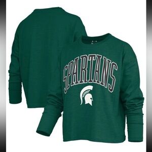 Pressbox Women's Spartans Long Sleeve Vintage Fleece Top, Size Medium, Green